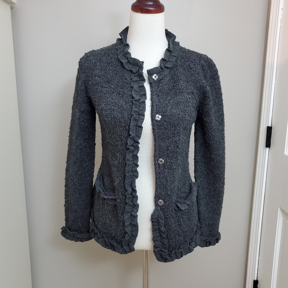 Willi Smith Wool/Alpaca Blend Ruffle Cardigan - Picture 3 of 11